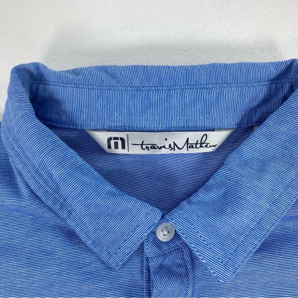Travis Mathew Polo Shirt Mens Medium Blue Striped Golf Performance Short Sleeve - Picture 15 of 16